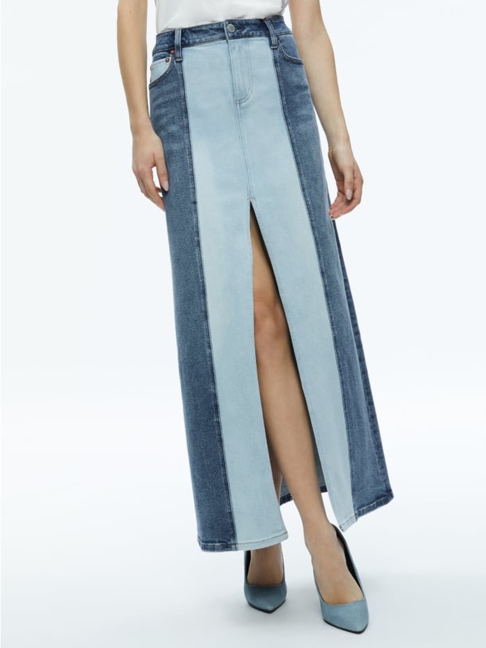 Alice + Olivia Rye Denim Two Tone Maxi Skirt/Size 25